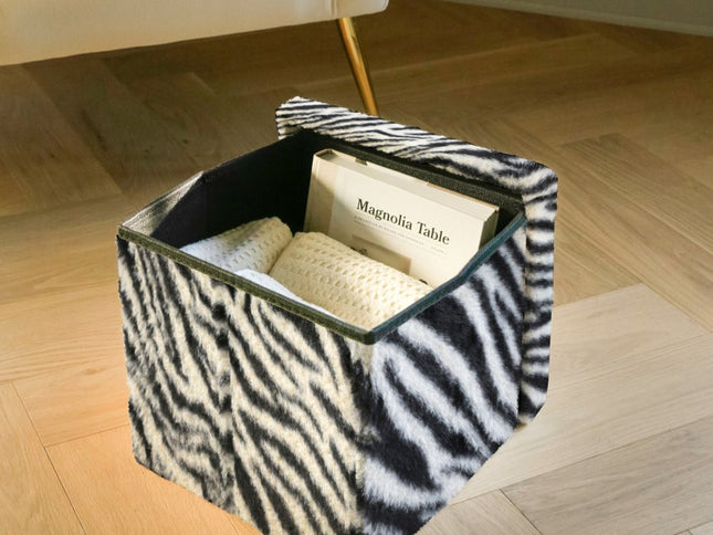 12" Plastic Animal Print Storage Ottoman