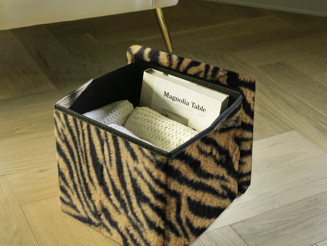 12" Plastic Animal Print Storage Ottoman