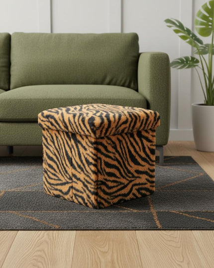 12" Plastic Animal Print Storage Ottoman