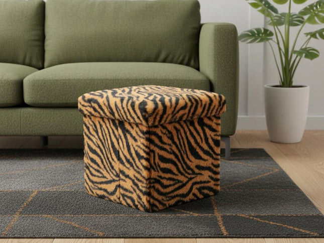 12" Plastic Animal Print Storage Ottoman