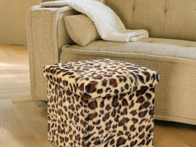 15" Plastic Animal Print Storage Ottoman