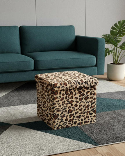15" Plastic Animal Print Storage Ottoman