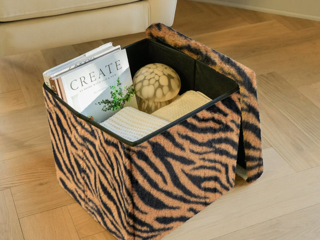 15" Plastic Animal Print Storage Ottoman