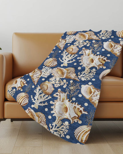 50" X 70" Blue Brown And Ivory Animal Print Polyester Woven Plush Throw Blanket