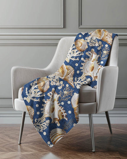 50" X 70" Blue Brown And Ivory Animal Print Polyester Woven Plush Throw Blanket