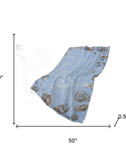 50" X 70" Blue Beige And Chocolate Animal Print Polyester Woven Plush Throw Blanket