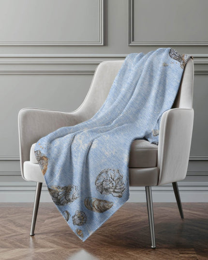 50" X 70" Blue Beige And Chocolate Animal Print Polyester Woven Plush Throw Blanket