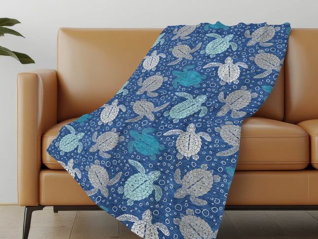50" X 70" Blue Ivory And Teal Animal Print Polyester Woven Plush Throw Blanket