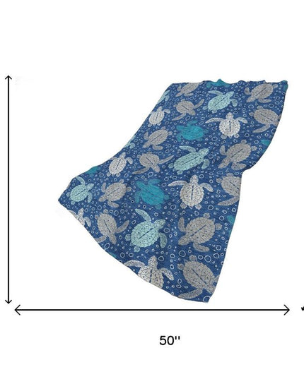 50" X 70" Blue Ivory And Teal Animal Print Polyester Woven Plush Throw Blanket