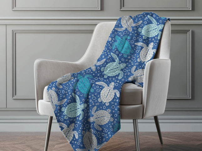 50" X 70" Blue Ivory And Teal Animal Print Polyester Woven Plush Throw Blanket