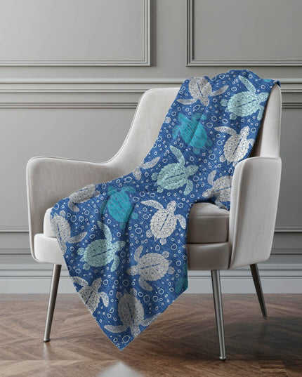 50" X 70" Blue Ivory And Teal Animal Print Polyester Woven Plush Throw Blanket