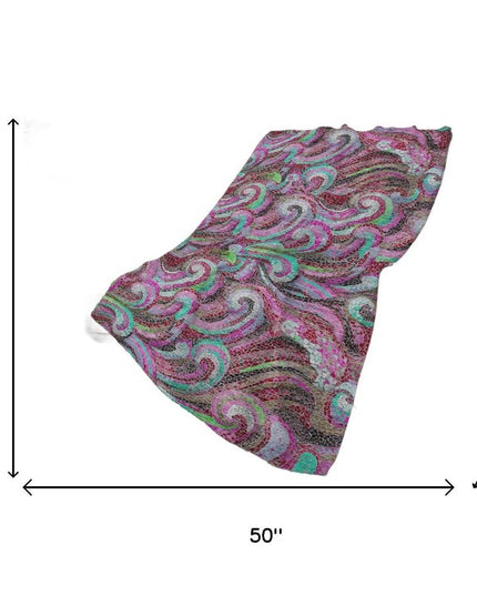 50" X 70" Raspberry Red And Green Abstract Polyester Woven Plush Throw Blanket