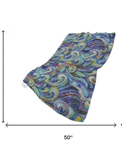 50" X 70" Blue Yellow And Ivory Abstract Polyester Woven Plush Throw Blanket