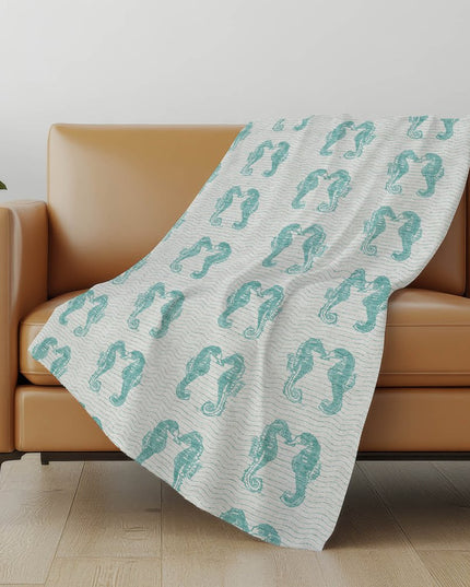 50" X 70" Aqua And Ivory Animal Print Polyester Woven Plush Throw Blanket