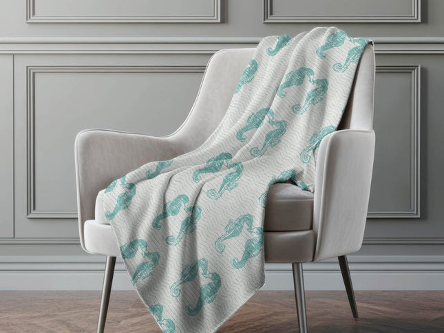 50" X 70" Aqua And Ivory Animal Print Polyester Woven Plush Throw Blanket