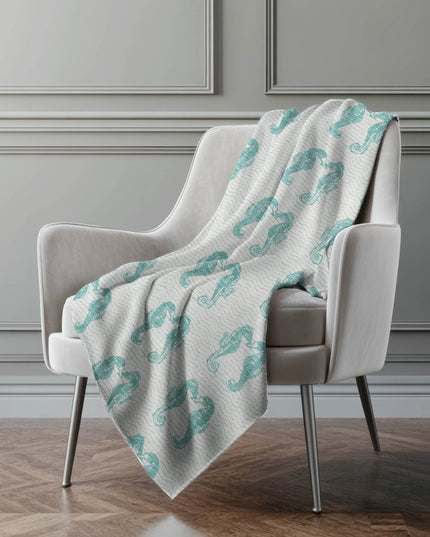 50" X 70" Aqua And Ivory Animal Print Polyester Woven Plush Throw Blanket