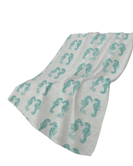 50" X 70" Aqua And Ivory Animal Print Polyester Woven Plush Throw Blanket