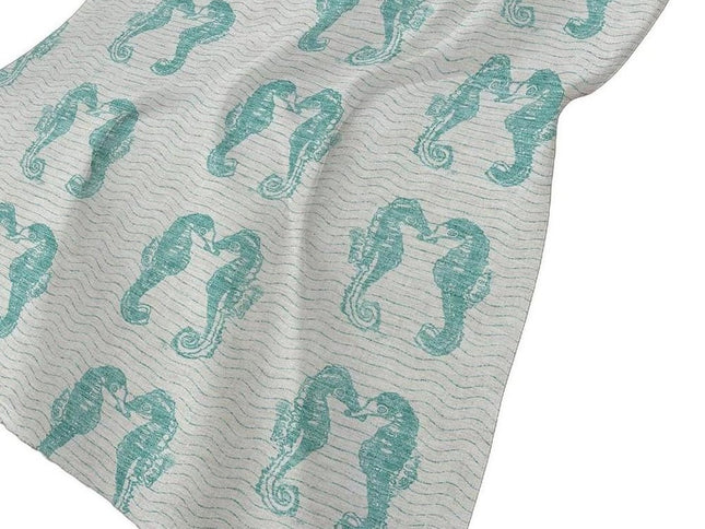 50" X 70" Aqua And Ivory Animal Print Polyester Woven Plush Throw Blanket