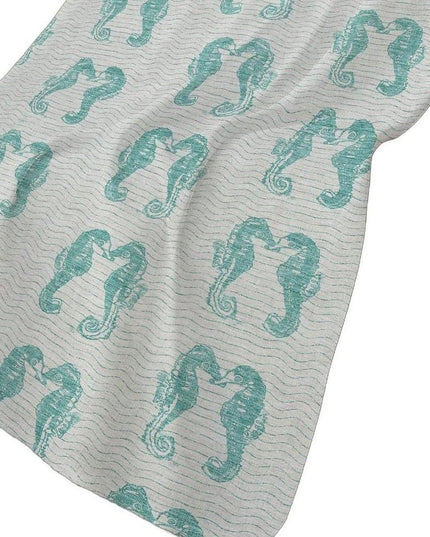 50" X 70" Aqua And Ivory Animal Print Polyester Woven Plush Throw Blanket