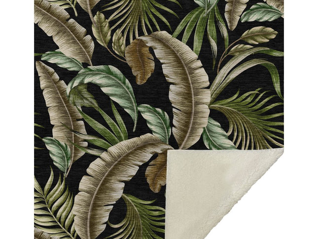 50" X 70" Midnight Chocolate And Beige Leaves Polyester Woven Plush Throw Blanket