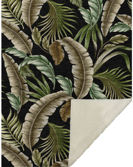 50" X 70" Midnight Chocolate And Beige Leaves Polyester Woven Plush Throw Blanket