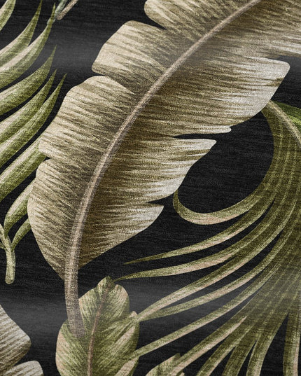 50" X 70" Midnight Chocolate And Beige Leaves Polyester Woven Plush Throw Blanket