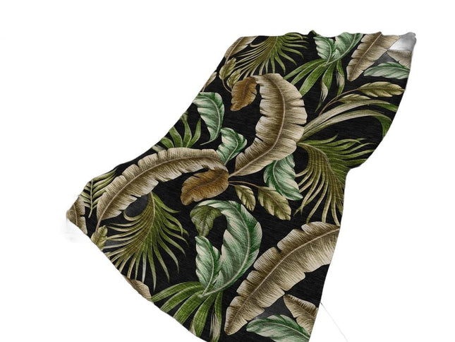 50" X 70" Midnight Chocolate And Beige Leaves Polyester Woven Plush Throw Blanket
