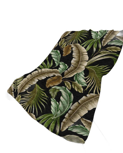 50" X 70" Midnight Chocolate And Beige Leaves Polyester Woven Plush Throw Blanket