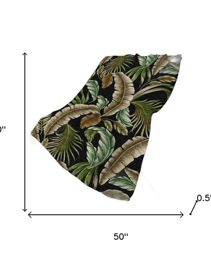 50" X 70" Midnight Chocolate And Beige Leaves Polyester Woven Plush Throw Blanket