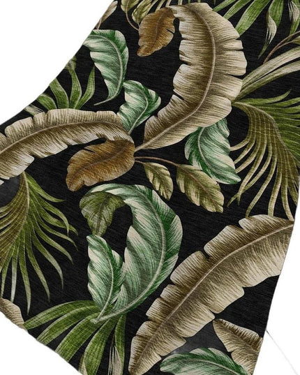 50" X 70" Midnight Chocolate And Beige Leaves Polyester Woven Plush Throw Blanket