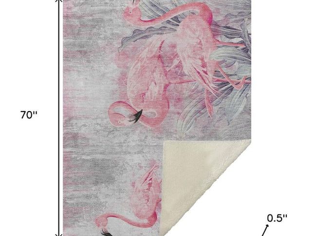 50" X 70" Pink And Ivory Animal Print Polyester Woven Plush Throw Blanket