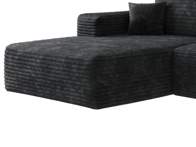 135" Black Corduroy Modular Compression Foam Sofa With Ottoman And Toss Pillows