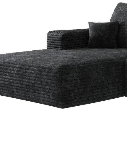 135" Black Corduroy Modular Compression Foam Sofa With Ottoman And Toss Pillows