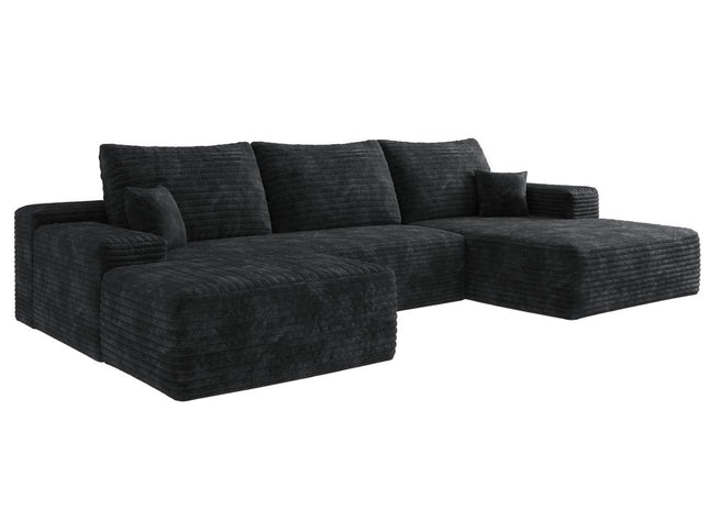 135" Black Corduroy Modular Compression Foam Sofa With Ottoman And Toss Pillows