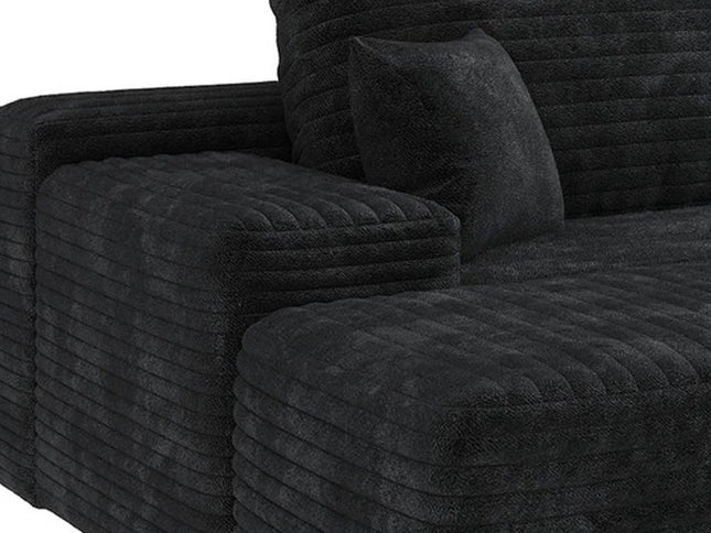 135" Black Corduroy Modular Compression Foam Sofa With Ottoman And Toss Pillows
