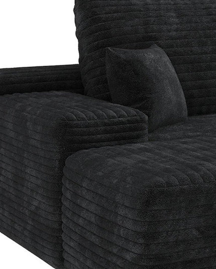 135" Black Corduroy Modular Compression Foam Sofa With Ottoman And Toss Pillows