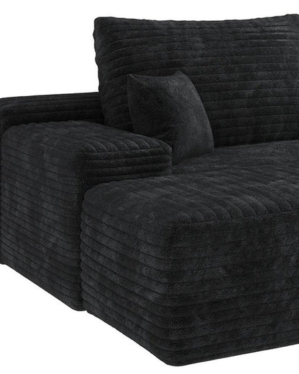 135" Black Corduroy Modular Compression Foam Sofa With Ottoman And Toss Pillows