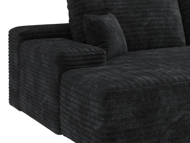 135" Black Corduroy Modular Compression Foam Sofa With Ottoman And Toss Pillows