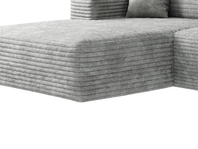 135" Gray Corduroy Modular Compression Foam Sofa With Ottoman And Toss Pillows