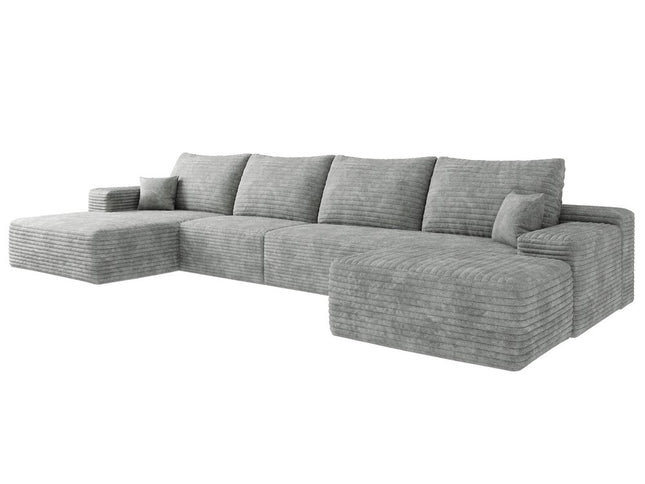 135" Gray Corduroy Modular Compression Foam Sofa With Ottoman And Toss Pillows