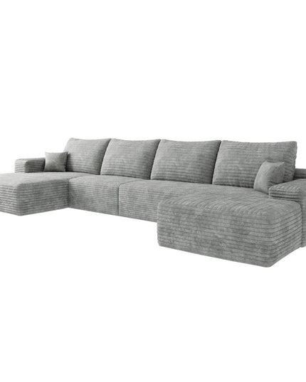 135" Gray Corduroy Modular Compression Foam Sofa With Ottoman And Toss Pillows