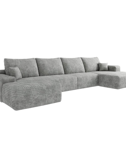 135" Gray Corduroy Modular Compression Foam Sofa With Ottoman And Toss Pillows