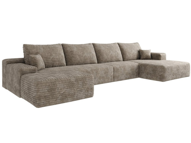 135" Camel Corduroy Modular Compression Foam Sofa With Ottoman And Toss Pillows