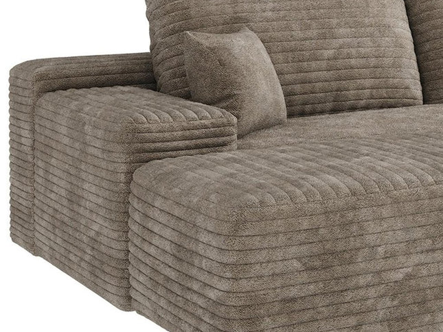 135" Camel Corduroy Modular Compression Foam Sofa With Ottoman And Toss Pillows