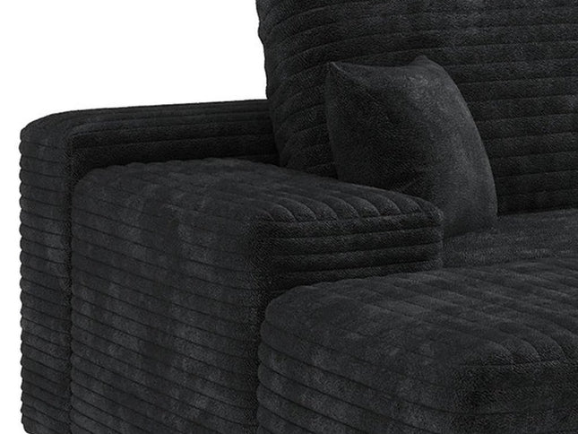 107" Black Corduroy Modular Compression Foam Sofa With Ottoman And Toss Pillows