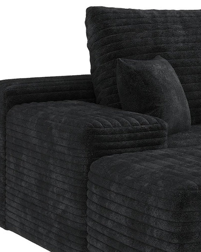 107" Black Corduroy Modular Compression Foam Sofa With Ottoman And Toss Pillows