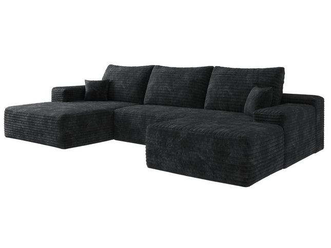 107" Black Corduroy Modular Compression Foam Sofa With Ottoman And Toss Pillows
