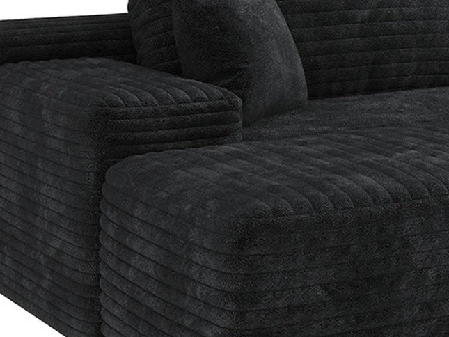 107" Black Corduroy Modular Compression Foam Sofa With Ottoman And Toss Pillows