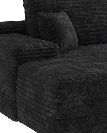 107" Black Corduroy Modular Compression Foam Sofa With Ottoman And Toss Pillows