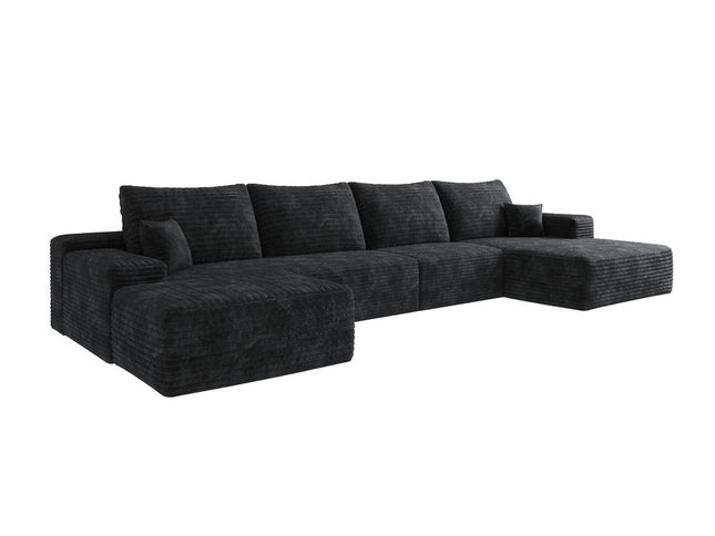 107" Black Corduroy Modular Compression Foam Sofa With Ottoman And Toss Pillows